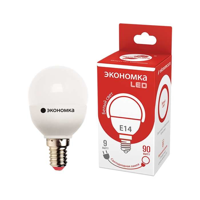 Лампа светодиодная GL45 9Вт Шарик E14 230В 4500К 850лм ЭКОНОМКА Eco_LED9wGL45E1445
