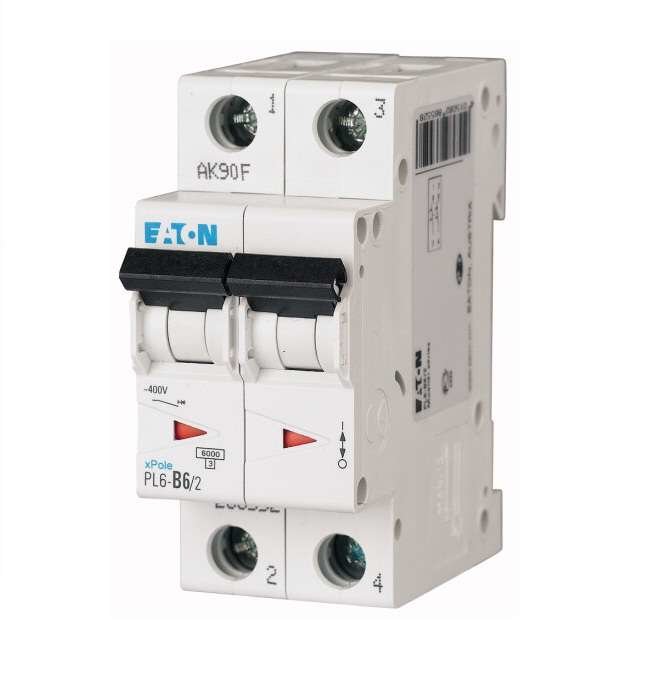 Выключатель автоматический модульный 2п C 6А 6кА PL6-C6/2 EATON 286564