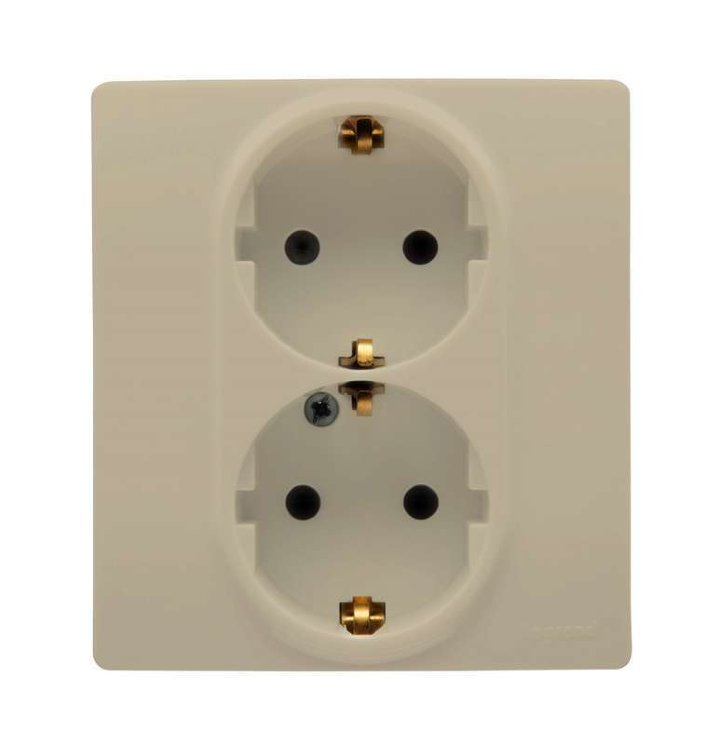 Розетка 2-м СП Etika 16А IP31 250В 2х2P+E с заземл. защ. шторки немецк. стандарт безвинт. клеммы сл. кость Leg 672333