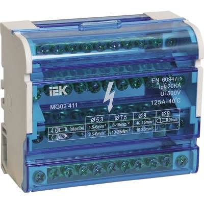 Шина на DIN-рейку в корпусе (кросс-модуль) ШНК 4х11 3L+PEN IEK YND10-4-11-125