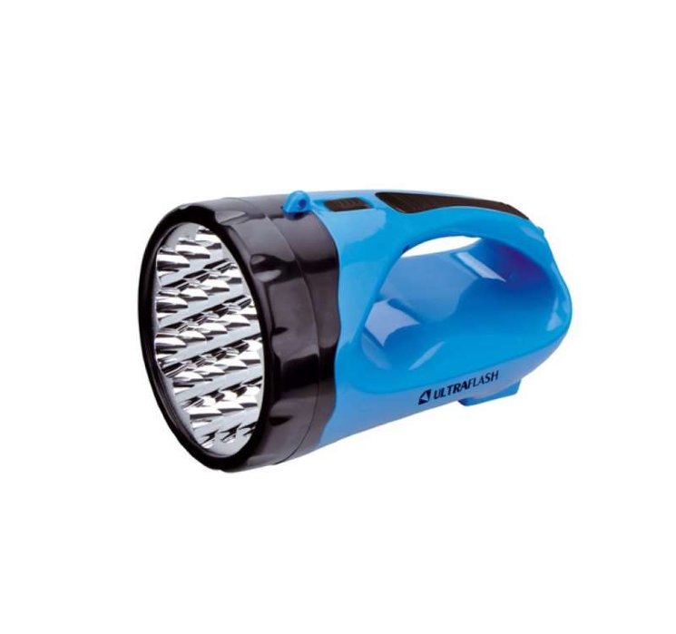 Фонарь аккумуляторный LED3818SM LED + 12SMD 3Вт 2 режима аккум. SLA 220В син. Ultraflash 12104 / 12889