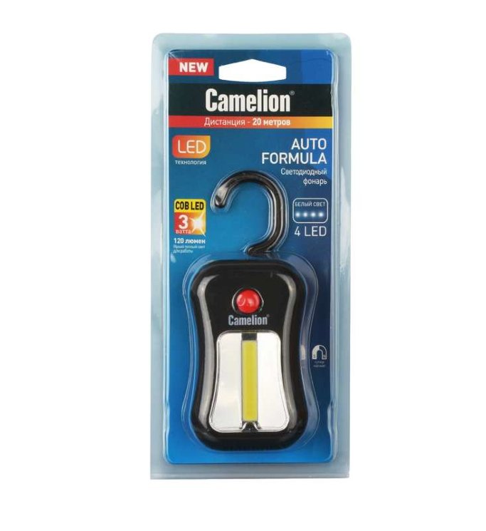 Фонарь автомобильный LED51520 3W COB+4 LED 3XR03 пластик магнит подвес блистер Camelion 13364