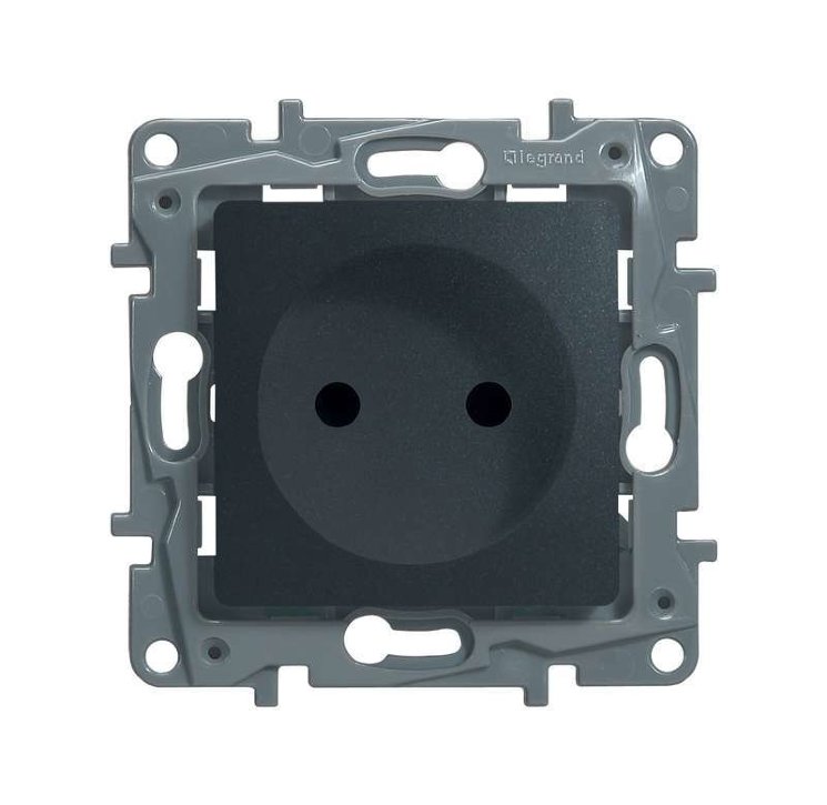 Розетка 1-м СП Etika 16А IP31 250В 2P без заземл. защ. шторки немецк. стандарт винтов. клеммы механизм антрацит Leg 672634