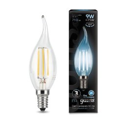 Лампа светодиодная филаментная Black Filament 9Вт свеча на ветру 4100К нейтр. бел. E14 GAUSS 104801209