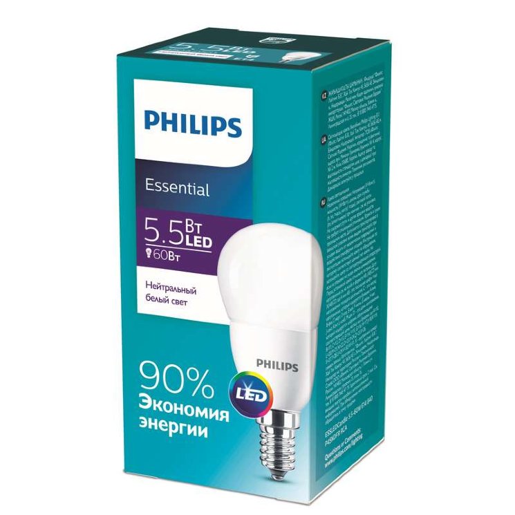 Лампа ESSLEDLustre 5.5-60Вт E14 840 P45ND RCA Philips 929001960207 / 871869961445400
