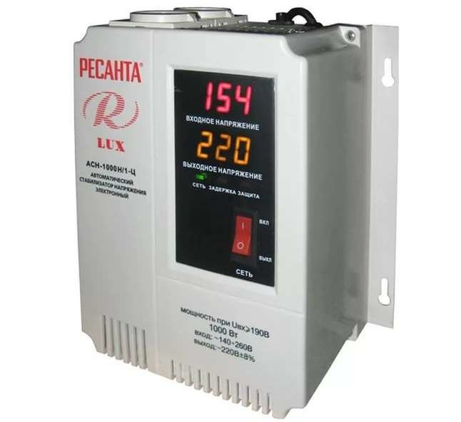 Стабилизатор напряжения АСН-1000 Н/1-Ц Lux 1ф 1кВт IP20 настен. релейный с двумя розетками Ресанта 63/6/14