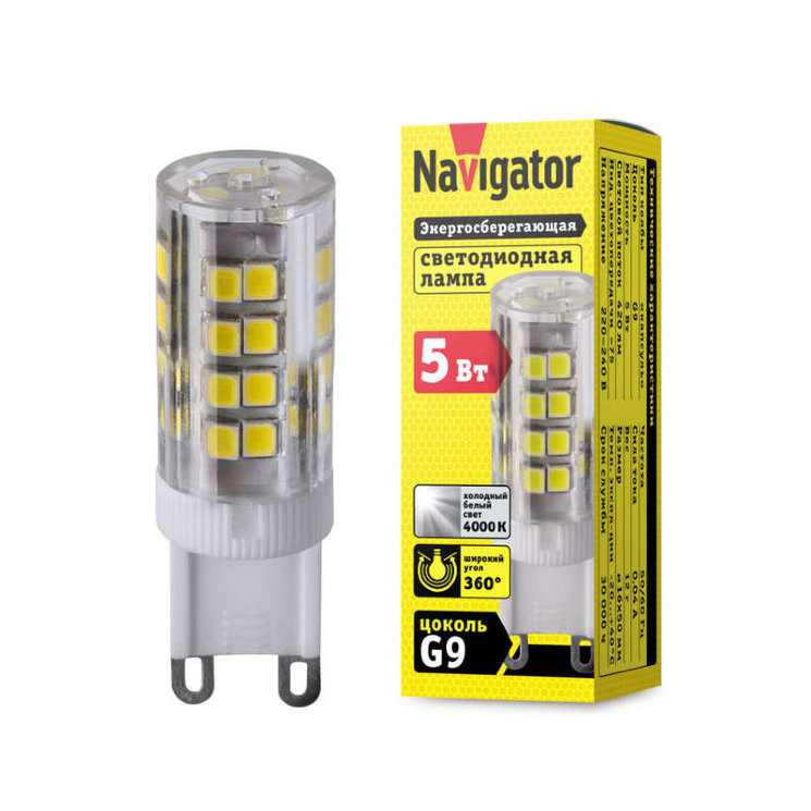 Лампа светодиодная 71 267 NLL-P-G9-5-230-4K 5Вт капсульная 4000К нейтр. бел. G9 420лм 220-240В Navigator 71267