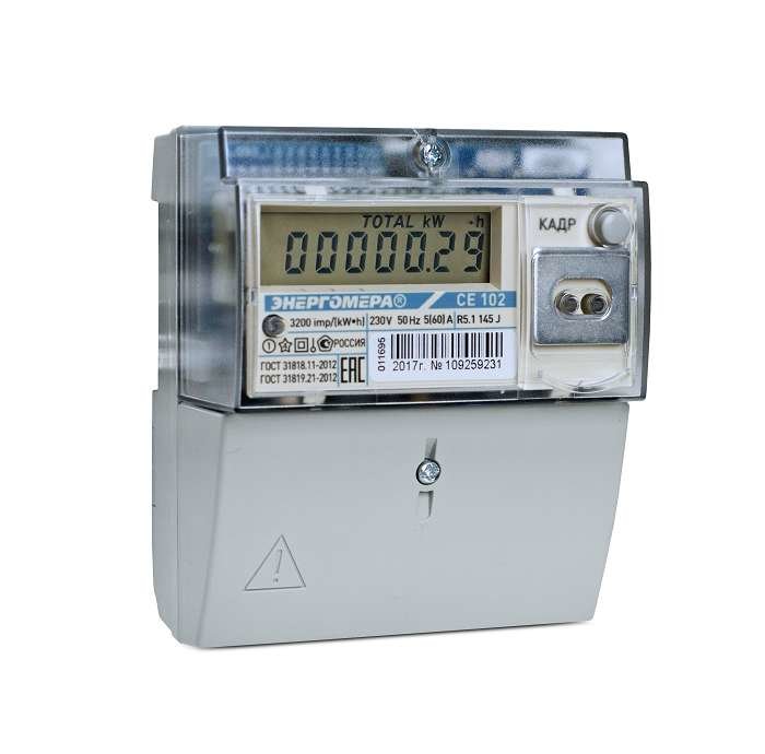 Счетчик СЕ 102 R5.1 145 JAN 1ф 5-60А 1 класс точн. RS 485 универс. крепление ЖКИ Екат.вр.ЮЛ (ТР 103) Энергомера 101002003011696-TP103