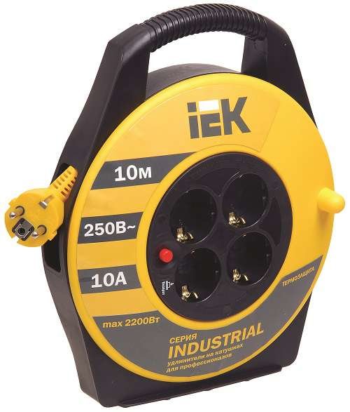Удлинитель на катушке 4х10м с заземл. 10А IP20 Industrial УК10 3х1 термозащита IEK WKP14-10-04-10