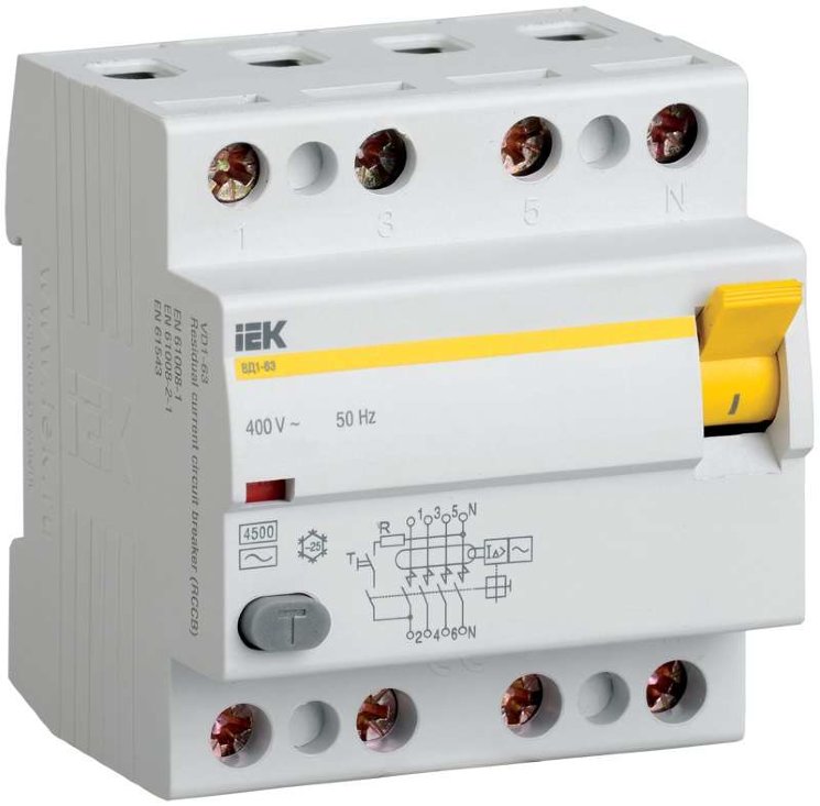 Выключатель дифференциального тока (УЗО) 4п 100А 30мА тип AC ВД1-63 IEK MDV10-4-100-030