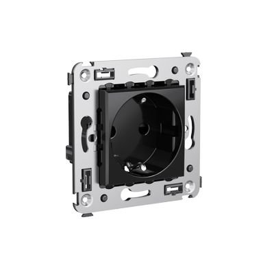 Розетка 1-м СП 2мод. Avanti "Черный квадрат" 16А IP20 2P+E защ. шторки черн. DKC 4402003