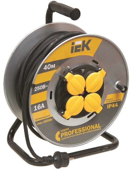 Удлинитель на метал. катушке 4х40м с заземл. 16А IP44 Professional УК40 КГ 3х1.5 термозащита IEK WKP16-16-04-40-44