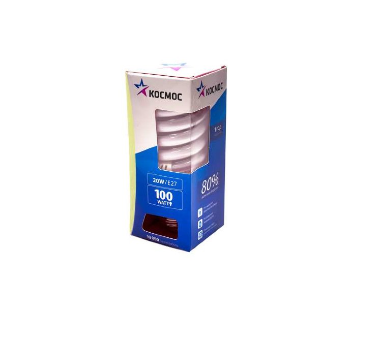 Лампа люминесцентная компакт. SPC 20Вт E27 спиральная 2700К КОСМОС LKsmT2SPC20wE2727