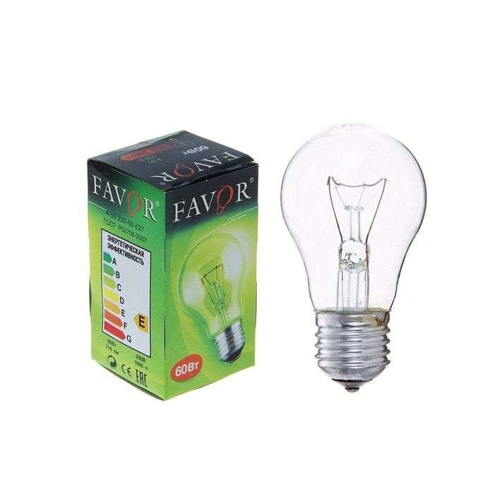 Лампа накаливания А50 230-60 60Вт E27 230В (100) Favor 8101303