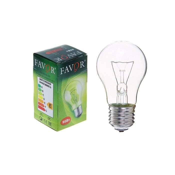 Лампа накаливания А50 230-95 95Вт E27 230В (100) Favor 5101503
