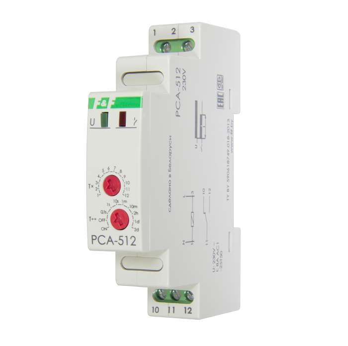 Реле времени PCA-512 8А 230В 1 перекл. IP20 задержка выключ. монтаж на DIN-рейке F&F EA02.001.001