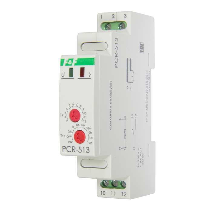 Реле времени PCR-513 8А 230В 1 перекл. IP20 задержка включ. монтаж на DIN-рейке F&F EA02.001.003