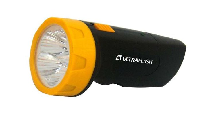 Фонарь аккумуляторный LED3827 5LED аккум. SLA 220В пластик. черн./желт. (кор.) Ultraflash 11241