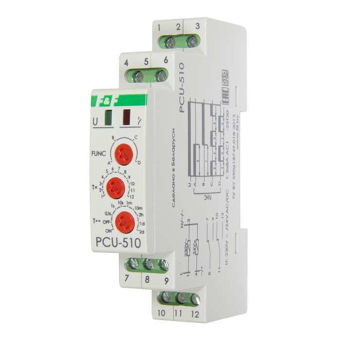 Реле времени PCU-510 2х8А 230В 2 перекл. IP20 многофункц. монтаж на DIN-рейке F&F EA02.001.009