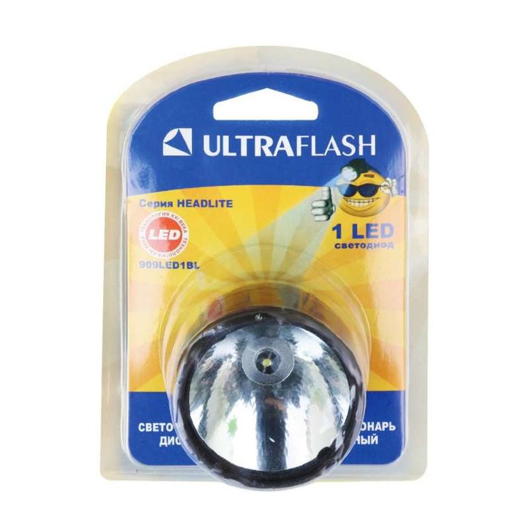 Фонарь налобный 909LED1BL (1LED 1 режим 3хR6 черн.) Ultraflash 12095