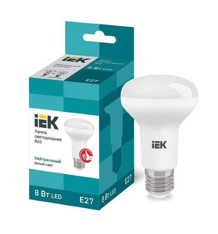 Лампа светодиодная Eco 8Вт R63 4000К нейтр. бел. E27 720лм 230-240В IEK LLE-R63-8-230-40-E27