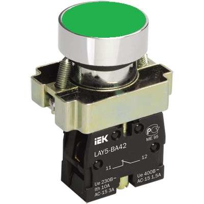 Кнопка LAY5-BA31 без подсветки зел. 1з IEK BBT60-BA-K06