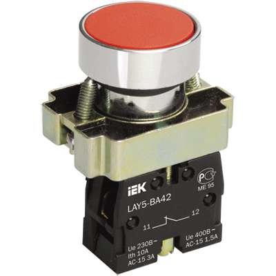 Кнопка LAY5-BA41 без подсветки красн. 1з IEK BBT60-BA-K04