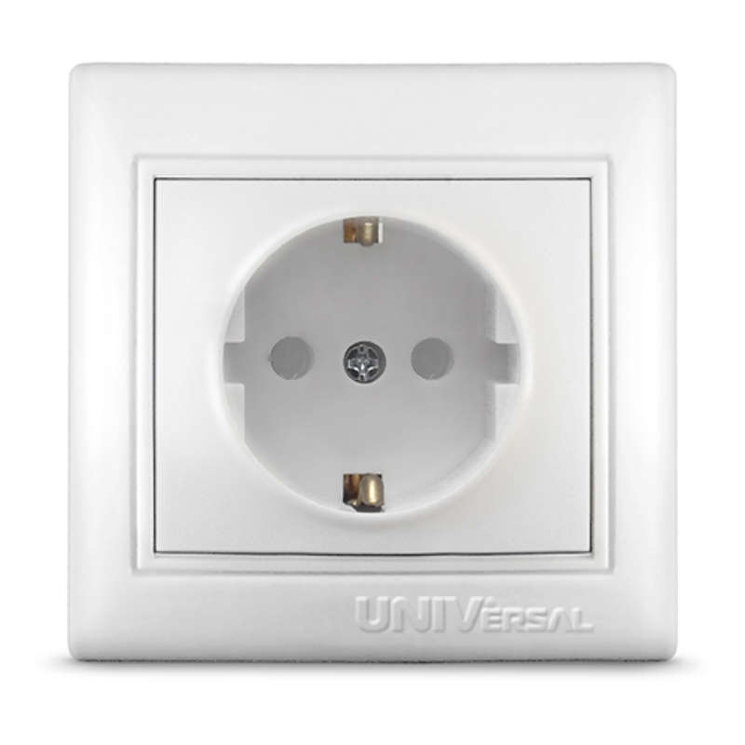 Розетка 1-м СП Севиль 16А IP32 с заземл. защ. шторки бел. UNIVersal С0049