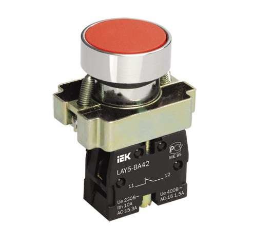 Кнопка LAY5-BA42 без подсветки красн. 1р IEK BBT61-BA-K04