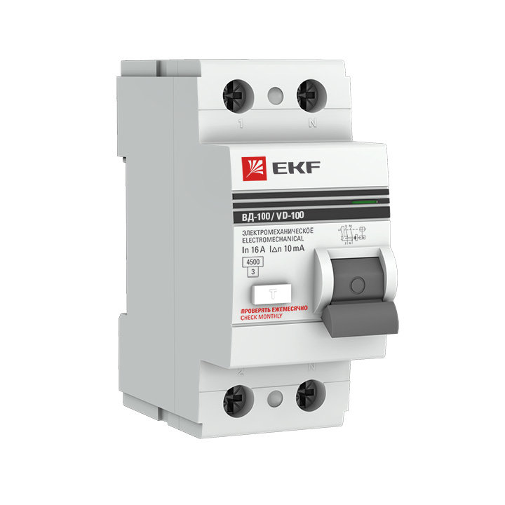 Выключатель дифференциального тока (УЗО) 2п 40А 30мА тип AC ВД-100 (электромех.) PROxima EKF elcb-2-40-30-em-pro