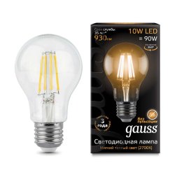 Лампа светодиодная филаментная Filament 10Вт A60 2700К тепл. бел. E27 930лм GAUSS 102802110