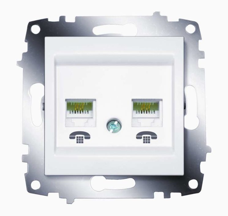 Механизм розетки телеф. 2-м Cosmo RJ11 + RJ11 бел. ABB 619-010200-222