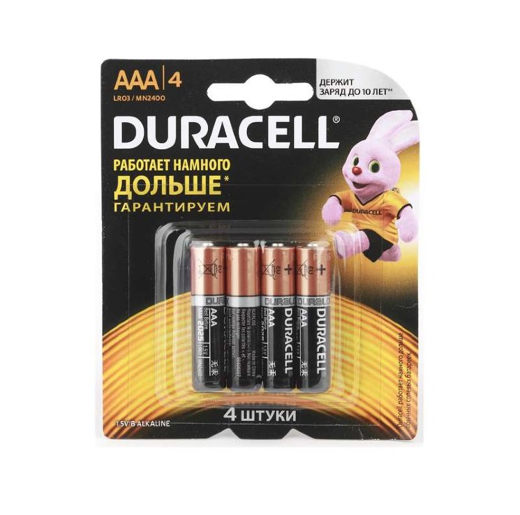 Элемент питания алкалиновый AAA/LR03/MN 2400 Basic BP-4 (блист.4шт) Duracell Б0014046/Б0026813