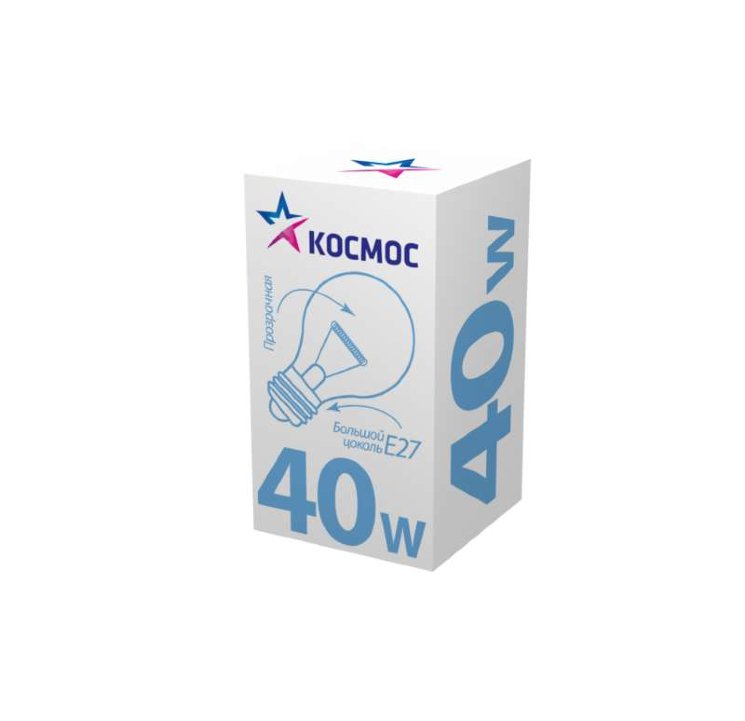 Лампа накаливания 40Вт A50/A55 прозрачная E27 230В КОСМОС LKsmSt55CL40E27v2