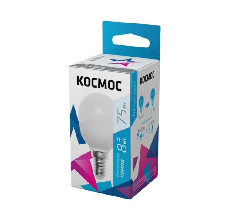 Лампа светодиодная GL45 8Вт 220В E14 4500К Космос Lksm_LED8wGL45E1445