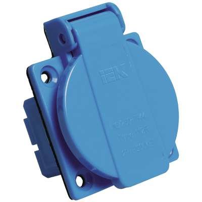 Розетка панельная 1-м СП РП10-3 16А IP44 250В 2P+PE с крышкой син. IEK PSR61-016-3