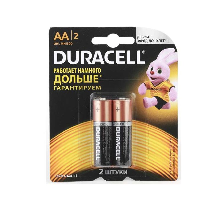 Элемент питания алкалиновый AA/LR6/MN 1500 Basic BP-2 (блист.2шт) Duracell Б0014044/Б0026814
