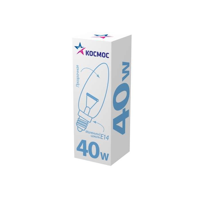 Лампа накаливания Свеча 40Вт E14 прозр. Космос LKsmSCnCL40E14v2