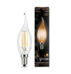 Лампа светодиодная филаментная Filament 5Вт свеча на ветру 2700К тепл. бел. E14 420лм GAUSS 104801105