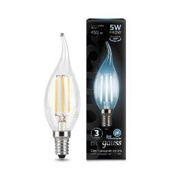 Лампа светодиодная филаментная Filament 5Вт свеча на ветру 4100К нейтр. бел. E14 450лм GAUSS 104801205