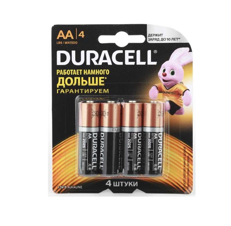 Элемент питания алкалиновый AA/LR6/MN 1500 Basic BP-4 (блист.4шт) Duracell Б0014045/Б0026815