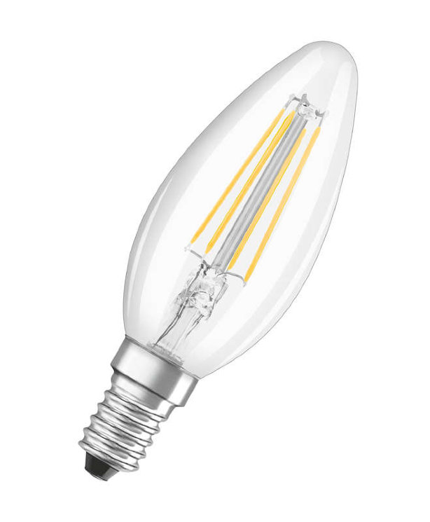Лампа светодиодная филаментная LED STAR CLASSIC B 40 4W/827 4Вт свеча 2700К тепл. бел. E14 470лм 220-240В прозр. стекло OSRAM 4058075068353