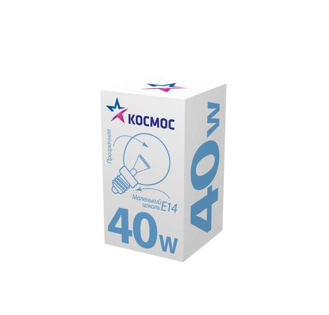 Лампа накаливания Шар 40Вт E14 прозр. Космос LKsmSSpCL40E14v2