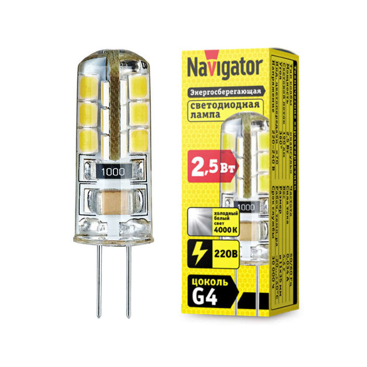 Лампа светодиодная 71 359 NLL-S-G4-2.5-230-4K 2.5Вт 4000К нейтр. бел. G4 190лм 220-240В Navigator 71359