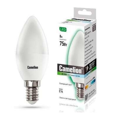 Лампа светодиодная LED8-C35/845/E14 8Вт свеча 4500К бел. E14 750лм 170-265В Camelion 12386