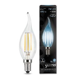 Лампа светодиодная филаментная Filament 7Вт свеча на ветру 4100К нейтр. бел. E14 580лм GAUSS 104801207